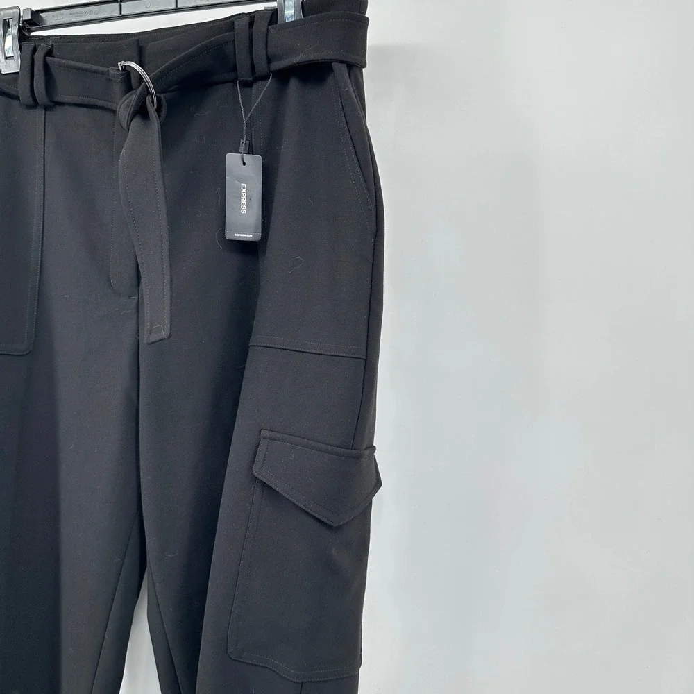 EXPRESS Cargo Pants Super High Waisted Belted Ankle Dark Academia Streetwear 14R